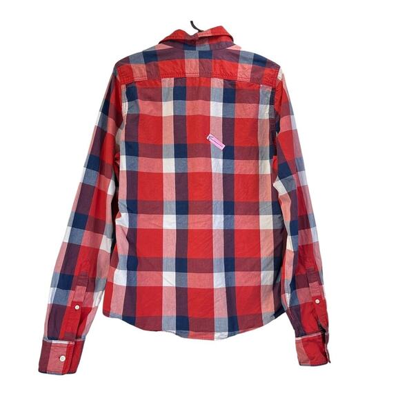 Abercrombie & Fitch Mens L Red/Blue Plaid Muscle Button Preppy/Cabin Top - Picture 2 of 8